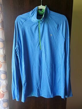 Hind Blue Quarter Zip with Neon Green Collar Trim Size XL